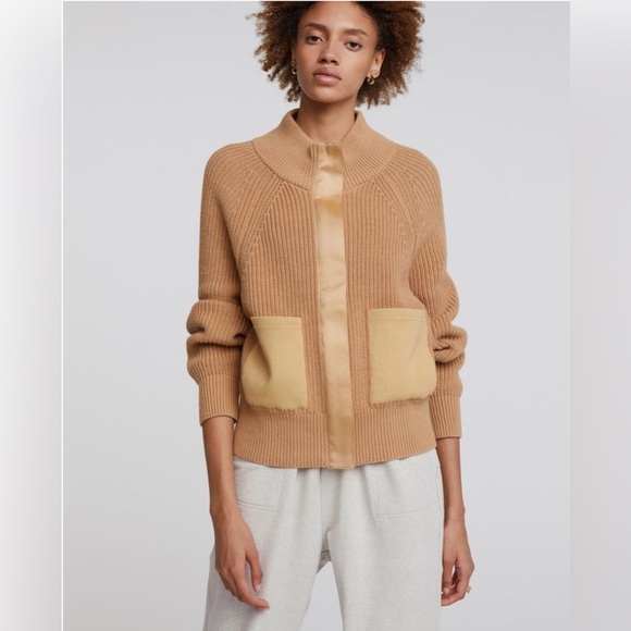 Varley Jackets & Blazers - Varley Delfern Jacket Iced Coffee Zip Knit Sweater Coat M